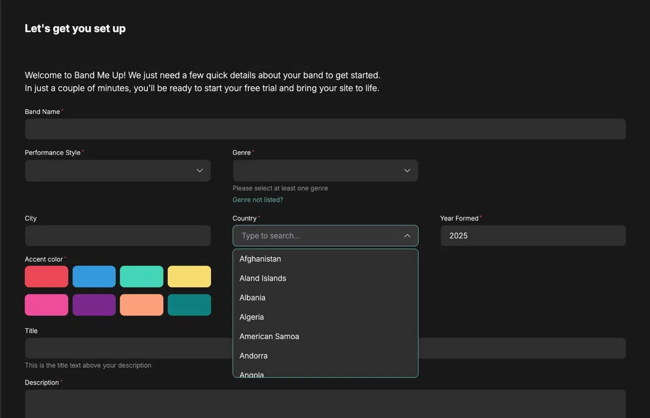 screenshot showing Create your band